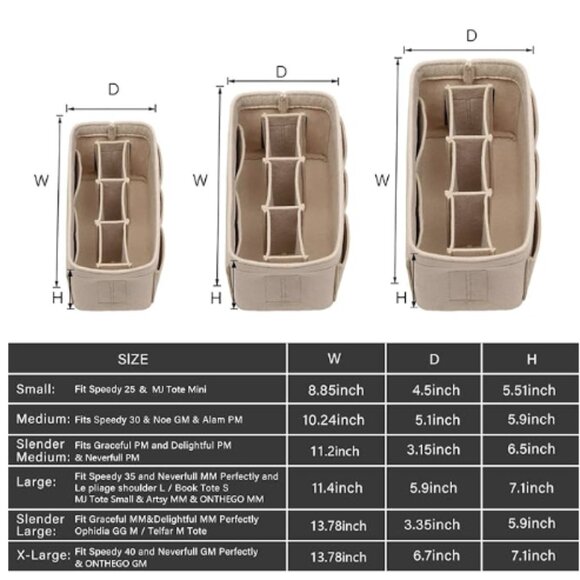 Womens Size Small Purse Organizer Insert, Felt Bag Organizer for Handbag Beige - Picture 3 of 9